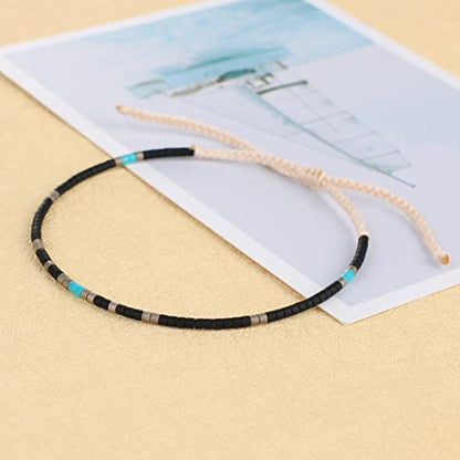 KELITCH Women Friendship Bracelet Seed Beads Miyuki Thin Strand Bracelets Adjustable Boho Jewelry - color: Black 88F