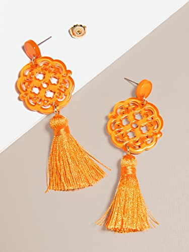 Acrylic Resin Tassel Earrings for Women Geometric Modern Pattern Acetate Drop and Dangle Earrings Trendy Fashion Jewelry - color: Beige