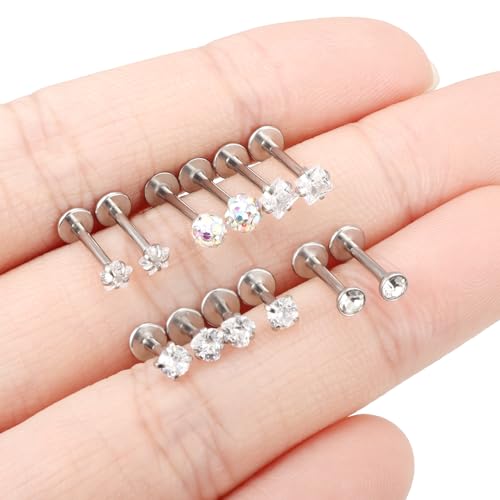 16G Lip Labret Medusa Rings Studs Internally Threaded 316L Surgical Steel Snake Bite Lip Rings Flat Back Catilage Tragus Helix Daith Earrings Piercings Jewelry for Women Men 8mm - color: 16G-6mm 8mm 10mm Bars
