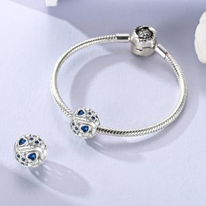 LNQOBU 925 Sterling Silve Lucky Birthstone Charm for Bracelets, With 5A Cubic Zirconia Birthday Charms Dangle Pendant Bead for Pandora Bracelets and Necklaces - color: I1-September