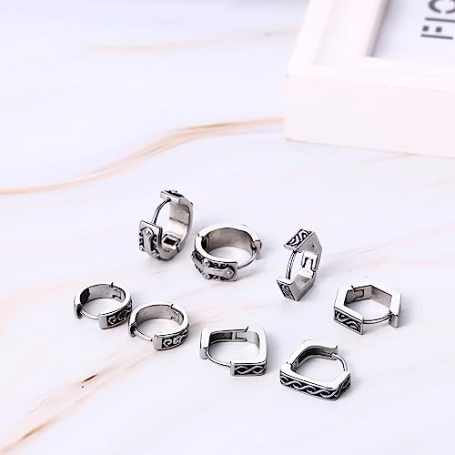 Aroncent 2-8Pcs Womens Mens Huggie Hoop Triangle Earrings Viking Runes Stainless Steel Ear Stud Novelty Black/Gold/Silver - color: D-Sliver Viking Earrings-4PCS