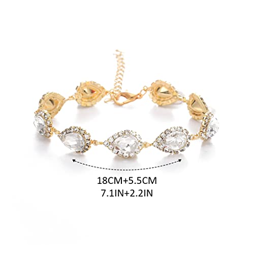 Unicra Bride Crystal Necklace Earrings Set Bridal Wedding Jewelry Sets Rhinestone Choker Necklace Prom Costume Jewelry Set for Women and Brides - color: D-3 Pack Gold Necklace Bracelet Earrings