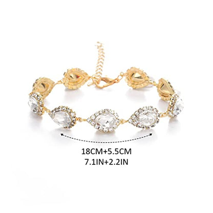 Unicra Bride Crystal Necklace Earrings Set Bridal Wedding Jewelry Sets Rhinestone Choker Necklace Prom Costume Jewelry Set for Women and Brides - color: D-3 Pack Gold Necklace Bracelet Earrings
