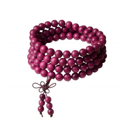 Handmade Mala Beads Bracelet 108 8mm Prayer Meditation Bracelet Sandalwood Elastic, Buddhist Beads, Prayer Mala Necklace for Men and Women Gifts - color: Violet Wood