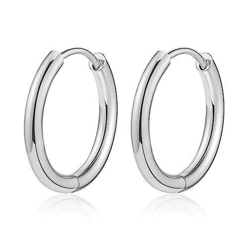 Titanium Huggie Hoop Earrings Hypoallergenic Nickel Free Hinged Sleeper Earrings for Sensitive Skin Cartilage Helix Lobes - style: silve 12mm