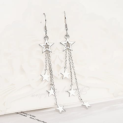 925 Sterling Silver Dangle Earrings with Charms Heart, Water drop, Moon, Star Long Drop Earring for Women Jewelry Gifts Hypoallergenic - color: star