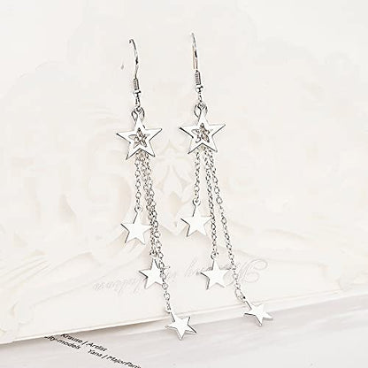 925 Sterling Silver Dangle Earrings with Charms Heart, Water drop, Moon, Star Long Drop Earring for Women Jewelry Gifts Hypoallergenic - color: star