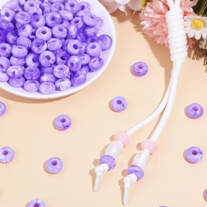 150PCS 14x8mm Purple Acrylic European Large Hole Rondelle Spacer Beads with Storage Box, Loose Beads for Bracelet Necklace Earring Hair DIY Jewelry Making - color: Purple