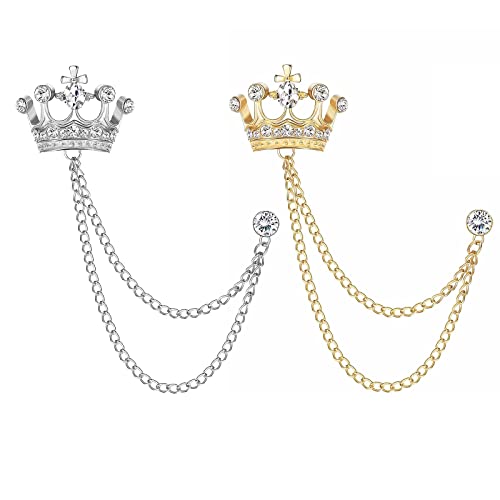 Collar Chain Pin for Men and Women - Hanging Tassel Brooch Lapel Pin for Business Suits - Bar Pin With Long Chain - Gifts - color: G: 2PCS