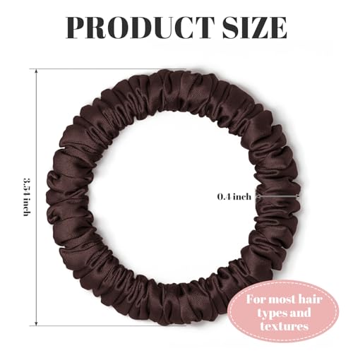 Scrunchies Hair Ties Silk Satin Scrunchy, WantGor Women 4PC Hair Bands | Pure Mulberry Silk Skinny Elastic Scrunchies Bracelets Ponytail Holders Hair Accessories (Black,Brown,Champagne,Apricot) - color: Black,Brown,Champagne,Apricot