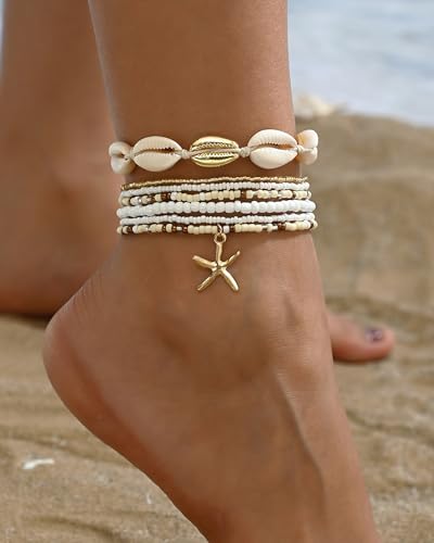 Shell Bracelets for Women Layered Seashell Starfish Bracelets Stackable Stretch Boho Beaded Bracelet Summer Beach Surfer Bracelet Seaside Beach Dress Outfits Accessories - color: A3:shell bracelets