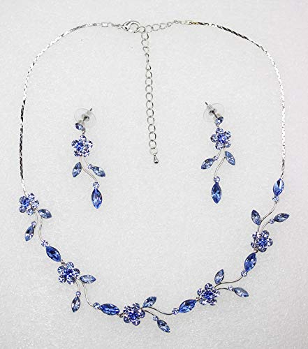 Faship Gorgeous Rhinestone Crystal Floral Necklace Earrings Set - color: Blue