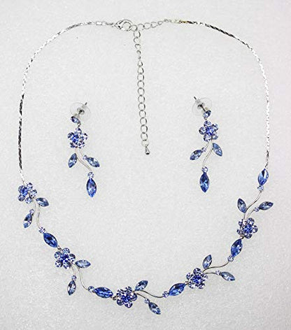 Faship Gorgeous Rhinestone Crystal Floral Necklace Earrings Set - color: Blue