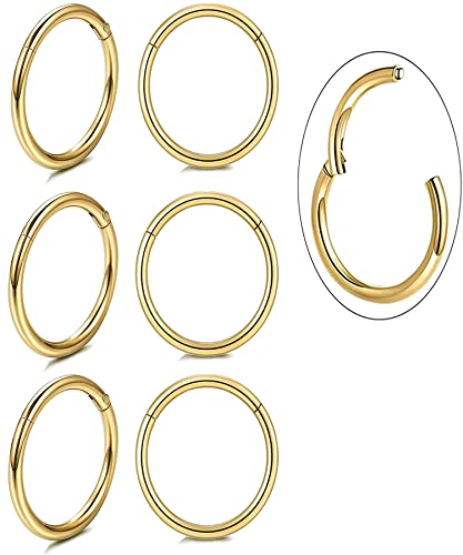Unisex Dainty Tiny 18k Real Gold Plating Cartilage Huggie Hoop Earrings, 16G Surgical Steel Small Endless Hinged Hoops Earring for Earlobe Cartilage Helix Rook Daith Conch Nose Lip Body Piercing Jewelry - color: Gold 10mm