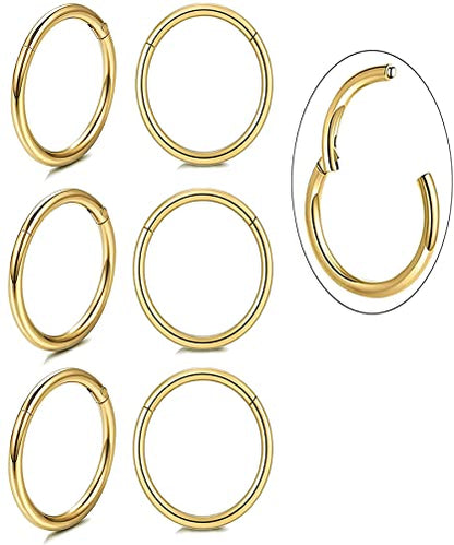 Unisex Dainty Tiny 18k Real Gold Plating Cartilage Huggie Hoop Earrings, 16G Surgical Steel Small Endless Hinged Hoops Earring for Earlobe Cartilage Helix Rook Daith Conch Nose Lip Body Piercing Jewelry - color: Gold 10mm