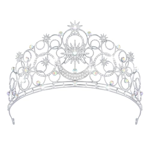 Crystal Crowns for Women, Crystal Bubble TiaraBride Royal Queen Headband Princess Headpieces for Women Bridal Wedding Prom Birthday Party Crowns - color: Silver Star & Moon Crown