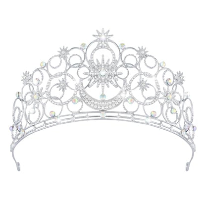 Crystal Crowns for Women, Crystal Bubble TiaraBride Royal Queen Headband Princess Headpieces for Women Bridal Wedding Prom Birthday Party Crowns - color: Silver Star & Moon Crown