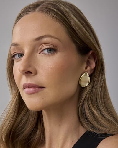 PAVOI 14K Gold Plated Sterling Silver Posts Chunky Vintage Organic Hammered Brushed and Textured Geometric Earrings for Women | Statement Earring Pair - style: Brushed