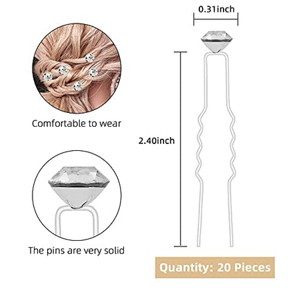 QIUTIMIY 20 Pack (Transparent) Rhinestone Hair Pins Crystal Hair Clips for Bridal Wedding Women Hair Jewelry Accessories, with Clear Container - color: Rhinestone-Transparent