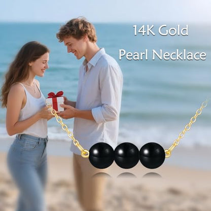 KECHO 14K Real Gold Beads Pendant Necklace Solid Yellow Gold Jewelry Anniversary Birthday Gifts for Women - color: Black Onyx 3