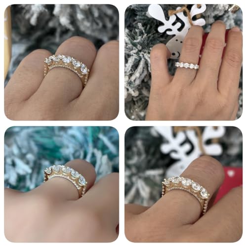 Half Eternity Ring 5A Cubic Zirconia Wedding Band for Women 925 Sterling Silver/Yellow Stacking Ring Size 5-10 - color: Yellow