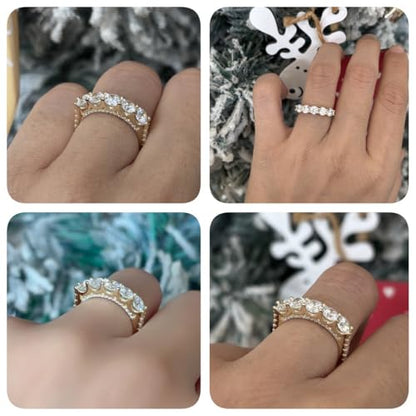 Half Eternity Ring 5A Cubic Zirconia Wedding Band for Women 925 Sterling Silver/Yellow Stacking Ring Size 5-10 - color: Yellow