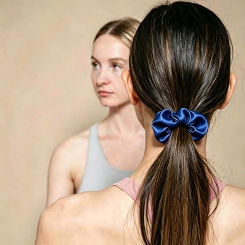 Silk Hair Ties Ponytail Holder Hairs Bow Ropes Elastics Hairtie Accessories Wide 0.8inch on Hair No Damage No Crease for Women Curly Thick Wavy Hair(30Pcs Royal Blue) - color: Royal Blue