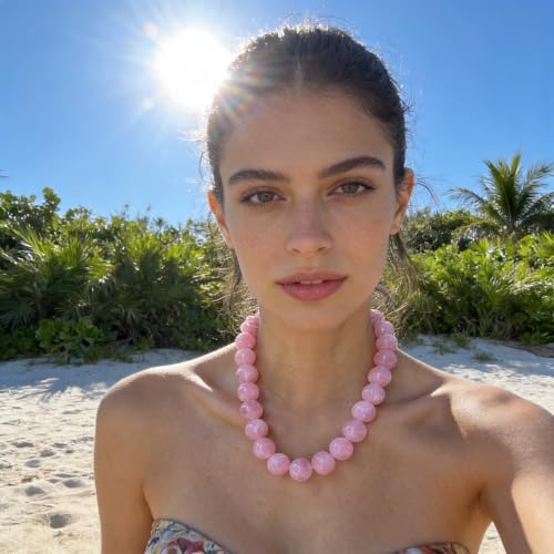 JNF Chunky Beaded Necklaces Women Large Big Ball Bead Choker Necklace Bold Statement Beads jewelry Gift - color: gemstone neckalce pink