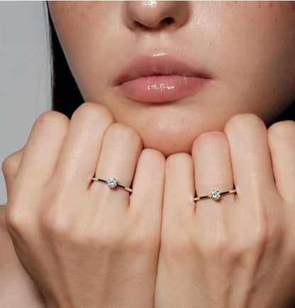 Women Stainless Steel Solitaire Stackable Ring Non Tarnish - color: 1mmGold + Silver + Rose Gold, size: 7