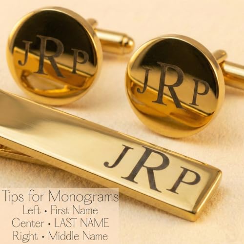 Personalized Gold Cufflink & Tie Clip Set for Men – Elevate His Style | Engraved Stainless Steel Metal Cuff Links – Custom Monogram or Handwriting Gift | Customized Groomsmen Proposal Gifts
