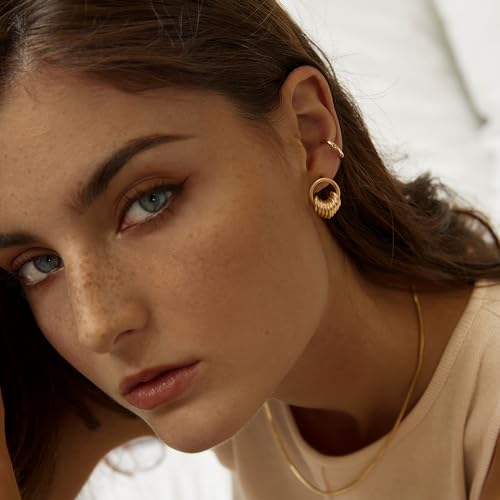 LOYATA Spike Earrings Gold Huggie Hoop Diamond Cubic Zirconia 14K Gold Plated Dainty Small Simple Hypoallergenic Geometric Jewelry Gift for Women - color: Circle of love