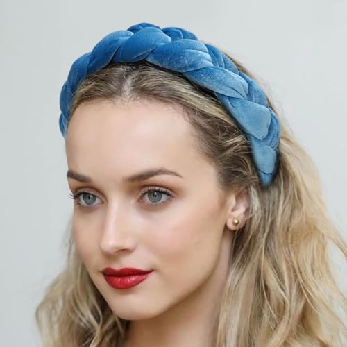 DRESHOW Braided Headbands for Women Velvet Hair Hoop Elastic Criss Cross Hair Bands Accessories - color: 01 Pc Velvet Braided: Lake Blue