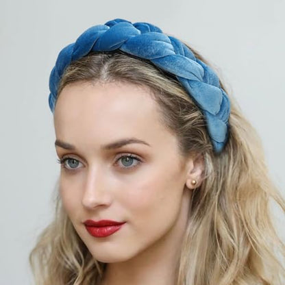 DRESHOW Braided Headbands for Women Velvet Hair Hoop Elastic Criss Cross Hair Bands Accessories - color: 01 Pc Velvet Braided: Lake Blue