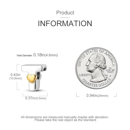 925 Sterling Silver Letter Charms A-Z for Bracelet Necklace Alphabet Bead | Heart letter A B C D G J charm initial gold Pendant beads Jewelry Gift for Women - color: Letter T
