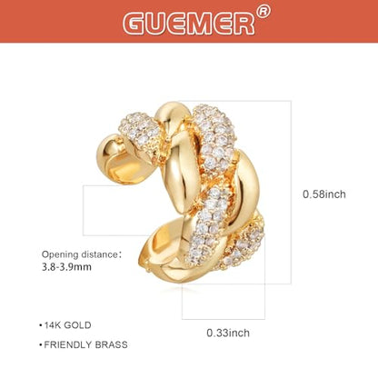 Chunky Ear Cuff Earrings for Women Single | Non Piercing, Clip On, 14K Gold Plated, Cubic Zirconia, Hypoallergenic, Jewelry Gifts - style: Twist