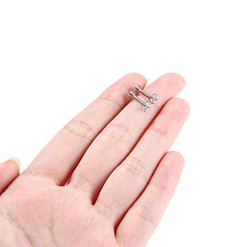 GAGABODY G23 Titanium 16G 6/8/10mm Clear CZ/Opal Internally Threaded Labret Monroe Lip Studs 6mm Helix Cartilage Tragus Earring Piercing - color: 16G-2Pcs - Length:8mm CZ:4mm