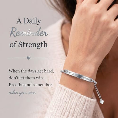 Frodete Dont Let The Hard Days Win Bracelet Inspirational Gifts for Women Adjustable Braided Tube Bracelet Gifts for Friends - color: B4：chain-silver