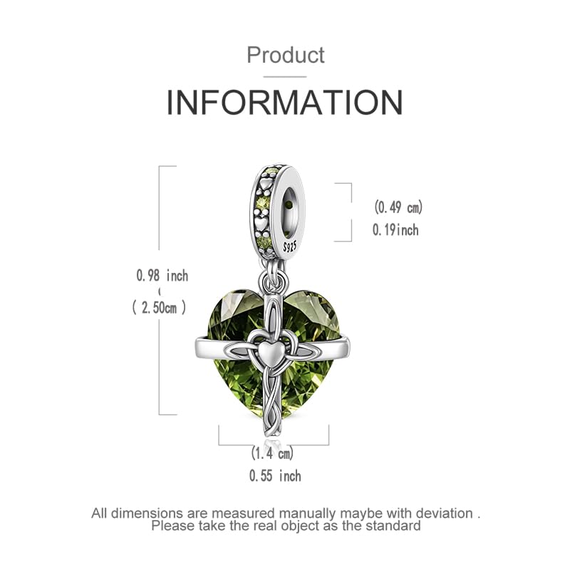 LNQOBU Birthstone Charm for Bracelets,925 Sterling Silve Heart Dangle Charms for Pandora Bracelets - color: H-August