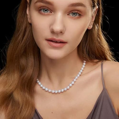 White Genuine Freshwater Cultured Pearl Necklace For Women And Men | Full Sizes from 3mm to 14mm Freshwater Pearls, AAA Grade & Above, A Love Gift Choice For Anniversaries And Birthdays - size: 8-9mm 16in
