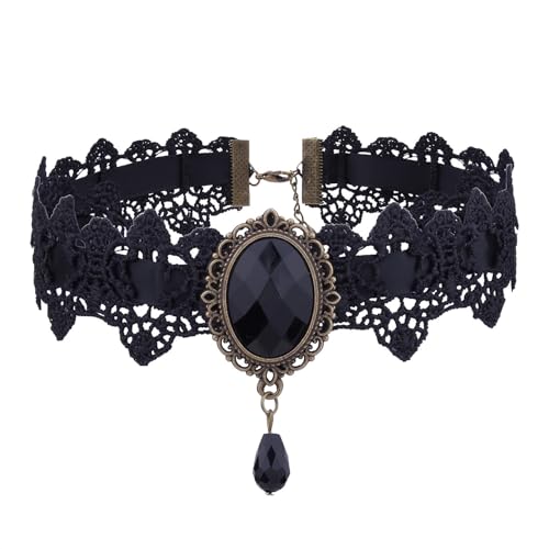 Lace Choker Witch Necklace for Women Halloween Gothic Lace Collar Punk Rhinestone Gothic Necklace Prom Jewelry Halloween Vampire Choker Necklace Costume Emo Witch Accessories - color: Black