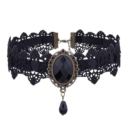 Lace Choker Witch Necklace for Women Halloween Gothic Lace Collar Punk Rhinestone Gothic Necklace Prom Jewelry Halloween Vampire Choker Necklace Costume Emo Witch Accessories - color: Black