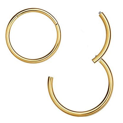 MissNity 316L Surgical Steel Hinged Nose Rings Hoop 20G 18G 16G 14G, Diameter 6mm to 10mm, Color Gold - Rose Gold - Silver - Black - Rainbow - color: A01: gold - 1pc