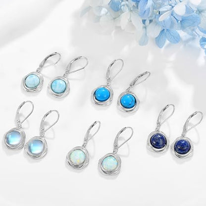 FreshWater Pearl Dangle Earrings 925 Sterling Silver Lapis lazuli Turquoise Larimar Opal Black Pearl Leverback Earrings for Women Birthday Hypoallergenic - style: Lapis lazuli earrings