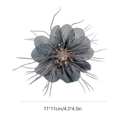 4" Crystal Feather Flower Brooch Pin for Women Girls Dainty Bright Satin Rhinestone Floral Brooches Lapel Hair Pins Elegant Wedding Cocktail Prom Party Hat Bag Suit Clothing Dress Accessories Jewelry Gift - color: Grey