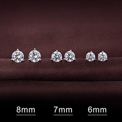 Jiamiaoi 18K White Gold Plated Stud Earrings 925 Sterling Silver Round and Square Cut Princess Cut 5A+ Cubic Zirconia Stud Earrings 4mm to 8mm Fashion Jewelry for Men Women - color: C-White-Three Prongs, size: 4mm