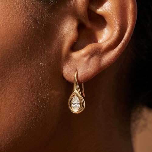14K Gold & Silver Plated Trendy Bezel Set Cubic Zirconia Drop Earrings Minimalist Teardrop Hook Earrings for Women Diamond Crystal Charm Statement Teardrop Earrings Jewelry Gifts - color: Gold-Waterdrop zircon