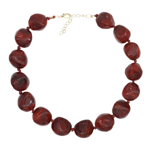 We We Chunky Colorful Beaded Necklace for Women Large Boho Statement Bead Chokers Necklaces Turquoise Blue Big Beads Jewelry Neck Summer Beach - color: big bead burgundy