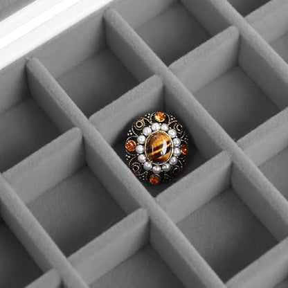 Wudygirl 24 Grid Earring Organizer Small Jewelry Box with Lid WhiteGray | Ring Box with Adjustable Dividers, Velvet Lining, Ideal for Rings, Earrings, Jewelry Display, Gift Giving - style: White Gray 24 Grid