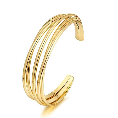 Gold Cuff Bracelet for Women Chunky Multi-layer Cross Wire Open Bracelet Hollow Wide Cuff Bracelets Adjustable Gold Open Cuff Bangle Bracelet - color: Wire Hollow Bracelet
