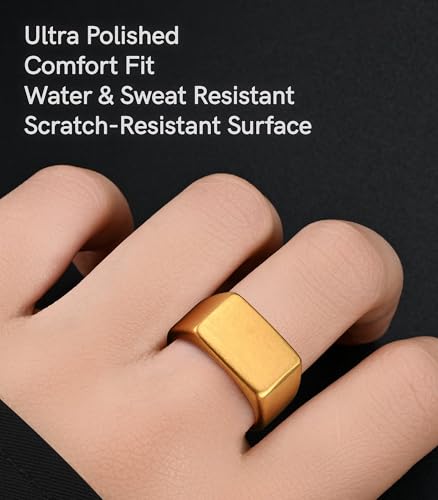 King Ring 10mm Seal Rings – Sand Surface Stainless Steel Bands for Men – Designed in USA - color: Gold